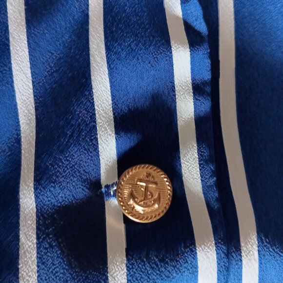 Vintage Nautical Stripe Secretary Dress Gold Anchor Buttons Belted 1970s - Picture 9 of 9